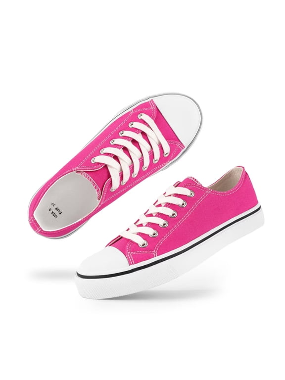Womens Classic Canvas Shoes Low Top Lace up Fashion Casual Sneakers Fuchsia