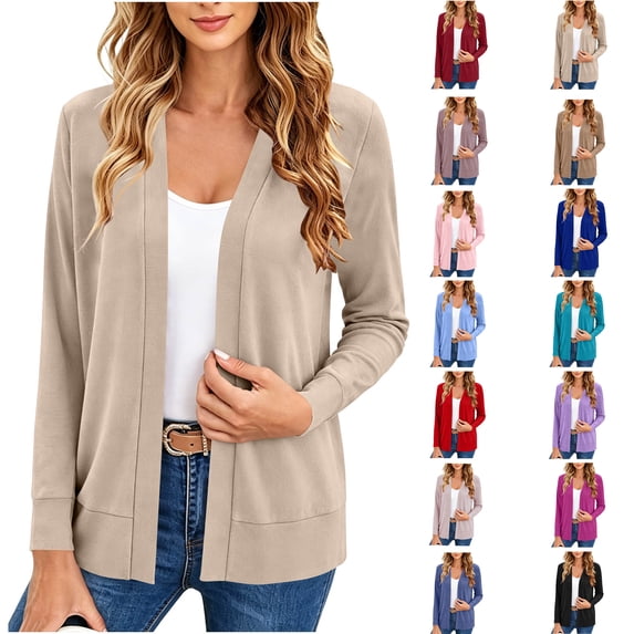 Womens Classic Cardigans Fashion Solid Color Long Sleeves Tops Holiday Travel Clothing