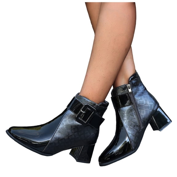 Womens Classic Check Ankle Boots Pointed Toe Fashion Color Blocking Chunky Heel Slip On Dress Short Booties