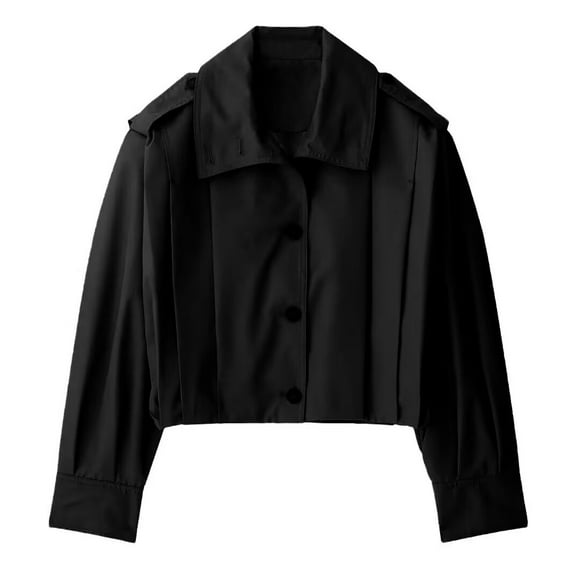 Womens Classic Cropped Jacket with Lightweight Button Front Long Sleeve Outerwear and Fashion Jacket for Women Trendy Black L