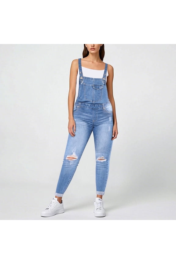 Womens Classic Denim Jumpsuit Loose Fit Straight Leg Adjustable Strap Suspender Suit Casual Ripped Jeans Jumpsuit Dressy Rompers for Women Wedding Guest Outfit for Women Finesse Outfit Women Lace