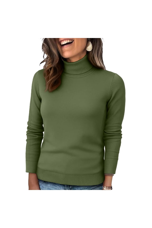 Womens Classic-Fit Lightweight Long-Sleeve Turtleneck Sweater Army Green M