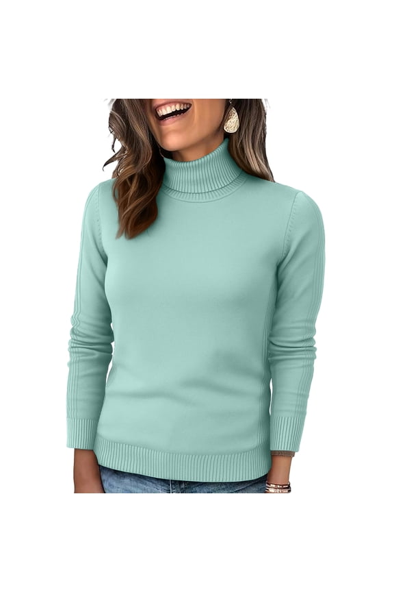 Womens Classic-Fit Lightweight Long-Sleeve Turtleneck Sweater Light Green M