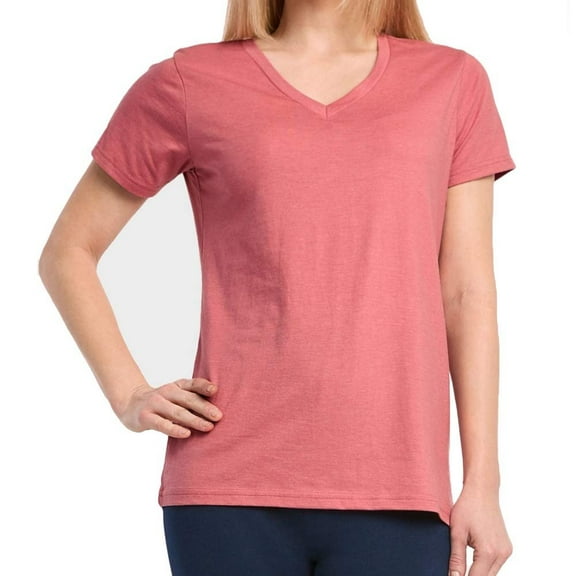 Womens Classic Fit Short Sleeve V Neck T Shirt H.red, Medium