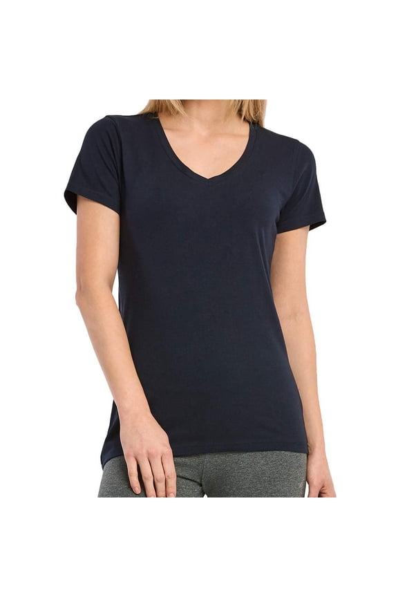 Womens Classic Fit Short Sleeve V Neck T Shirt Navy, Small