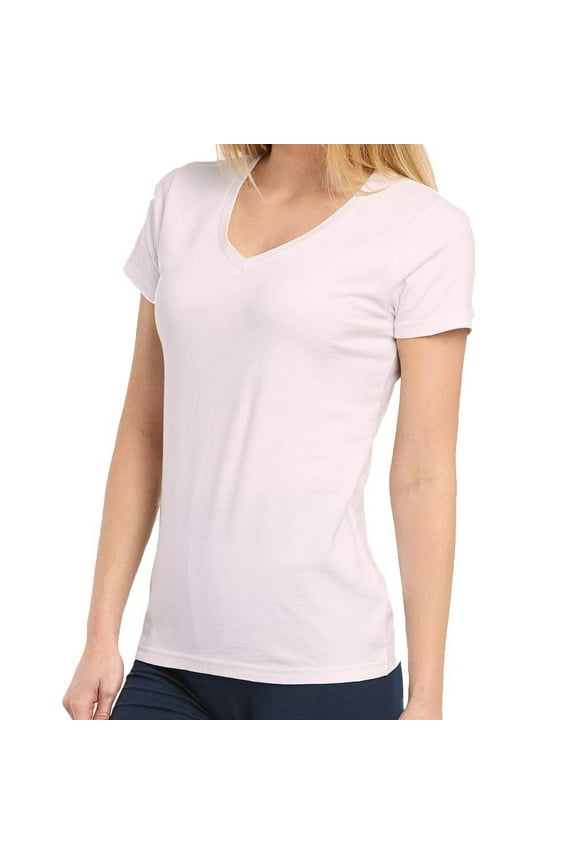 Womens Classic Fit Short Sleeve V Neck T Shirt White, Large