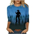 thumbnail image 1 of Womens Classic Fit Tshirts Western Cowboy Graphic 3/4 Length Sleeve Shirt Trendy Crewneck Tunic Top, 1 of 5