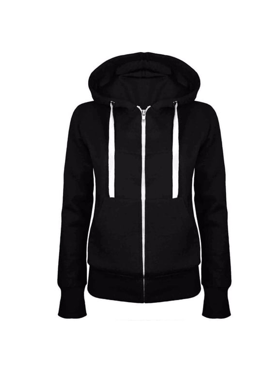 Womens Classic Full Zip Hoodie Sweatshirts Casual Thin Slim Fit Hooded Jacket Lightweight Long Sleeve Zip Up Hoodies(Black,L)