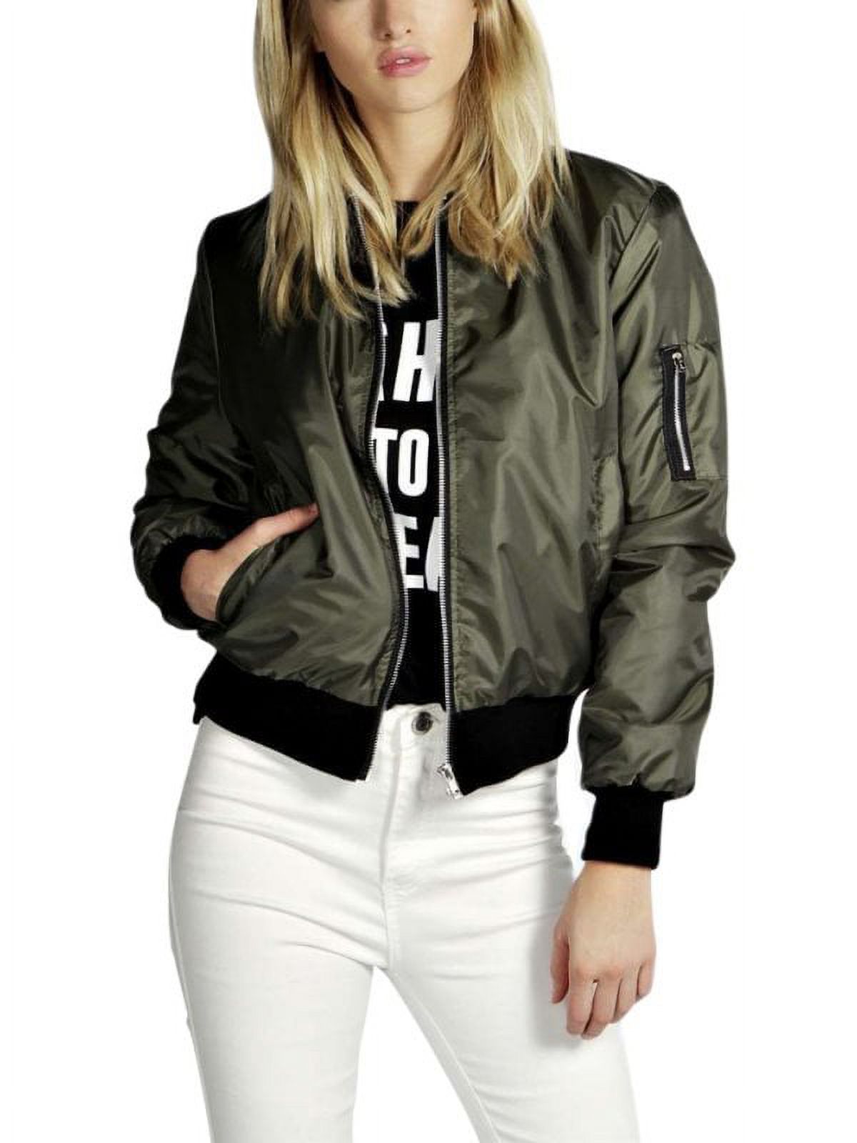 Womens Classic Full-Zip Quilted Jacket Short Bomber Jacket Coat - image 1 of 2