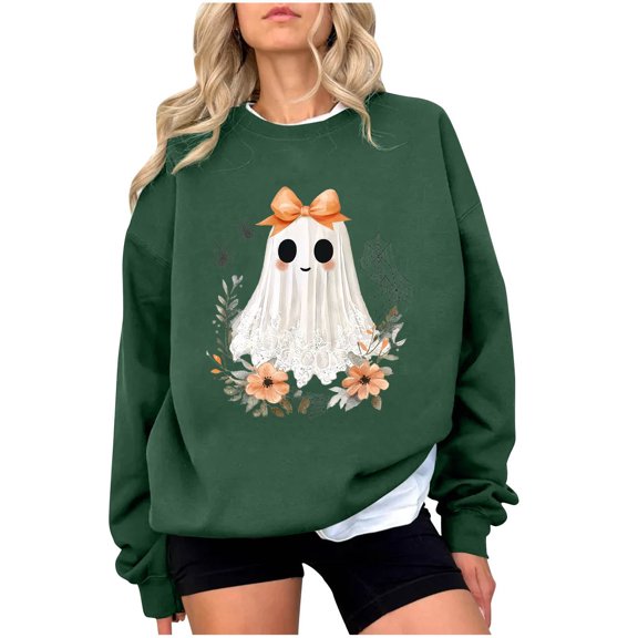 Womens Classic Halloween Printed Knit Sweater Long Sleeve Crew Neck Tops Casual Halloween Party Pullover Sweater