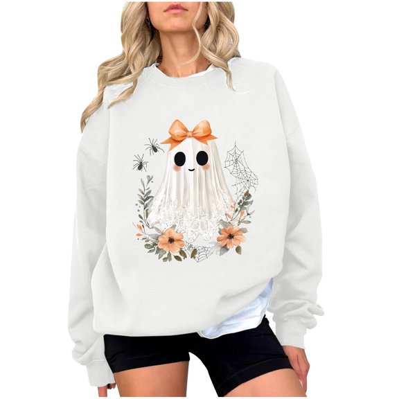 Womens Classic Halloween Printed Knit Sweater Long Sleeve Crew Neck Tops Casual Halloween Party Pullover Sweater