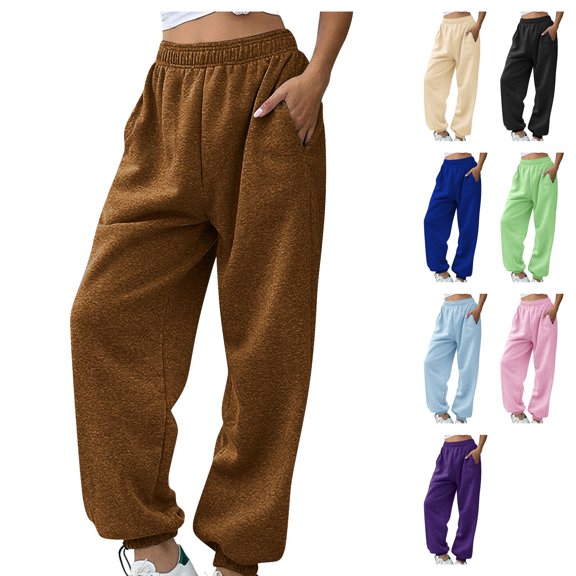 Womens Classic Joggers Athletic Running Sweatpants High Waisted Cinch Bottom Activewear Track Pants for Fall Workout with Pockets, Coffee, S