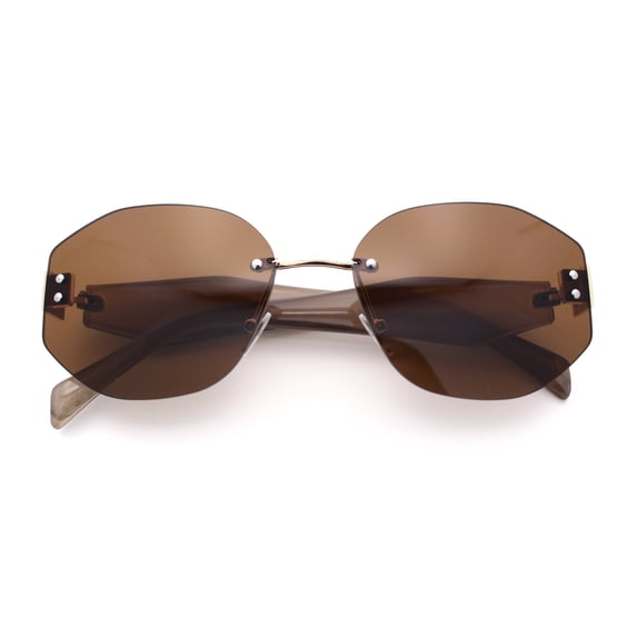 Womens Classic Luxury Diva Rimless Designer Oval Fashion Sunglasses Gold Brown - Brown