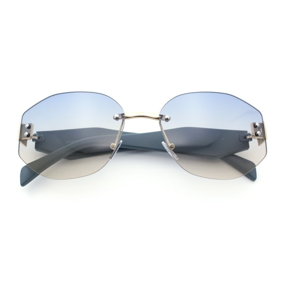 Womens Classic Luxury Diva Rimless Designer Oval Fashion Sunglasses Gold Grey - Blue Brown