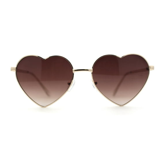 Womens Classic Metal Rim Heart Shape Valentines Sunglasses Gold Brown