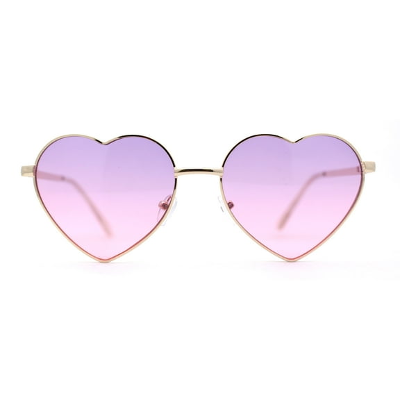 Womens Classic Metal Rim Heart Shape Valentines Sunglasses Gold Purple Pink