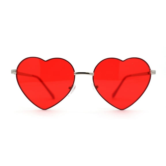 Womens Classic Metal Rim Heart Shape Valentines Sunglasses Silver Red