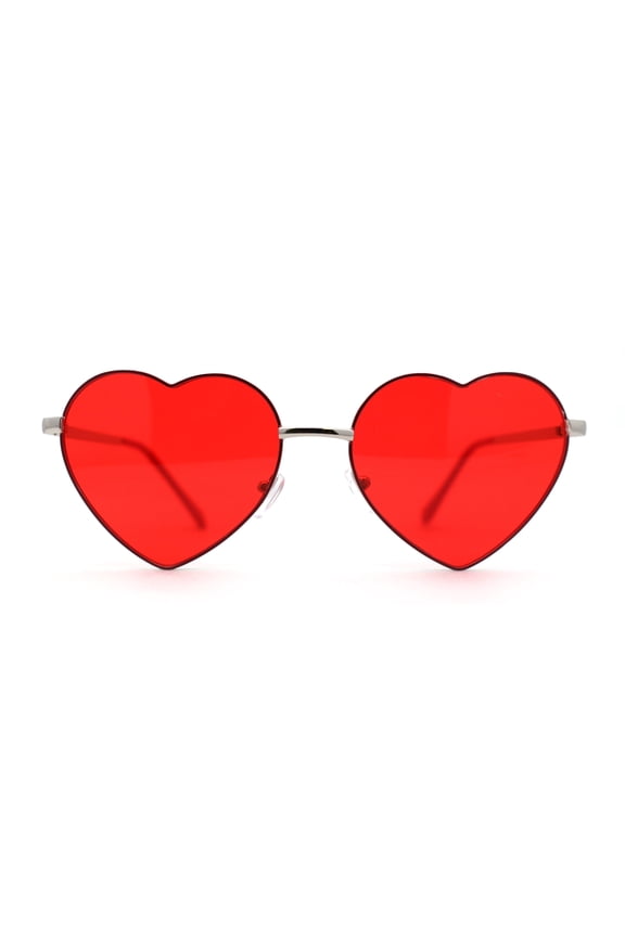 Womens Classic Metal Rim Heart Shape Valentines Sunglasses Silver Red
