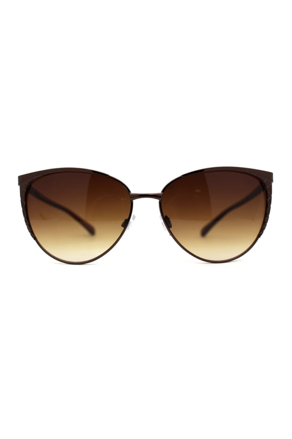 Womens Classic Metal Rim Large Cat Eye Fashion Sunglasses All Brown