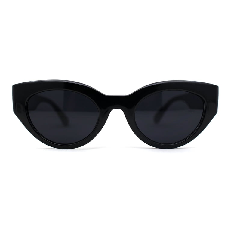 Womens Classic Mod Cute Cat Eye Plastic Sunglasses All Black  display picture 2