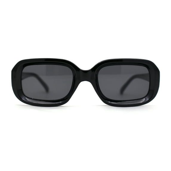 Womens Classic Mod Rectangle Minimal Plastic Sunglasses All Black