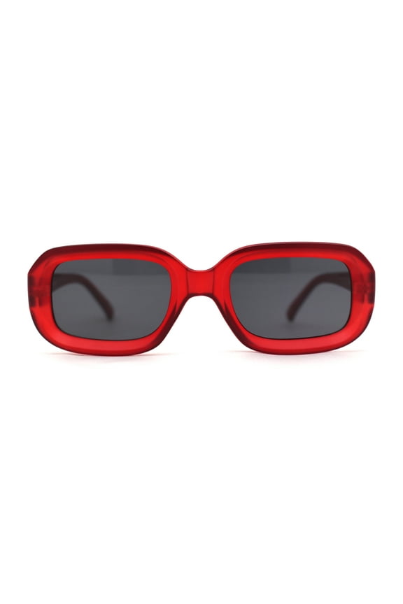 Womens Classic Mod Rectangle Minimal Plastic Sunglasses Red Black