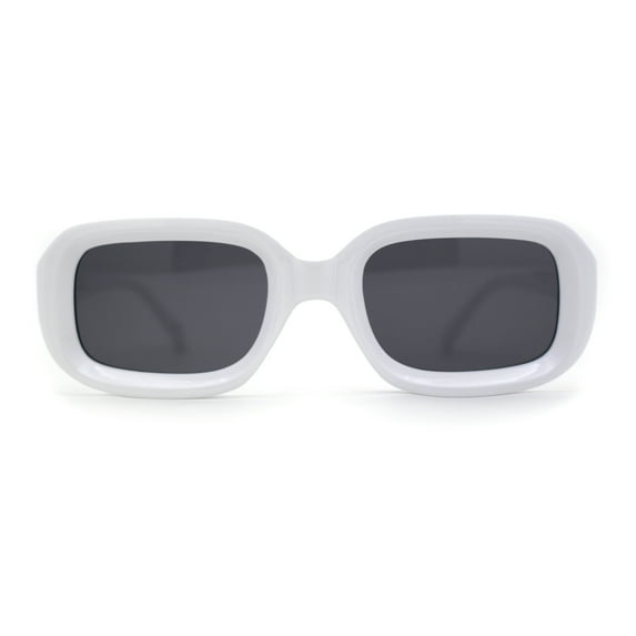 Womens Classic Mod Rectangle Minimal Plastic Sunglasses White Black