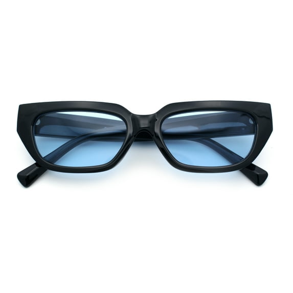 Womens Classic Mod Rectangular Cat Eye Plastic Fashion Sunglasses Black - Blue