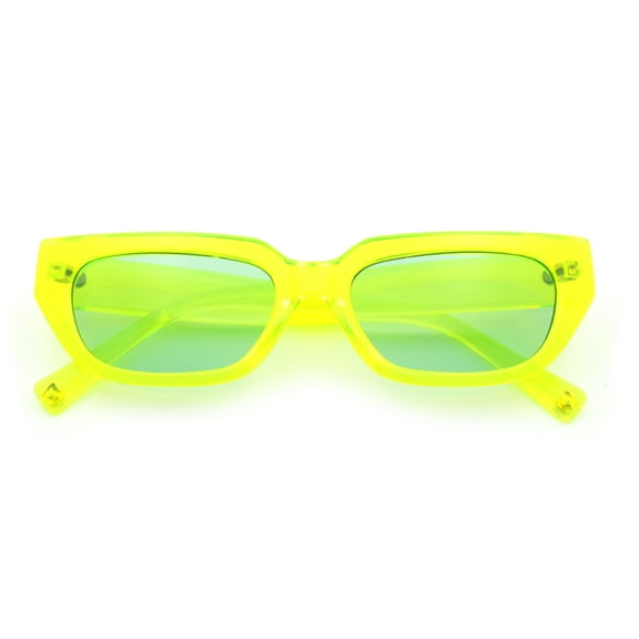 Womens Classic Mod Rectangular Cat Eye Plastic Fashion Sunglasses Neon Green - Green