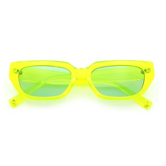 Womens Classic Mod Rectangular Cat Eye Plastic Fashion Sunglasses Neon Green - Green