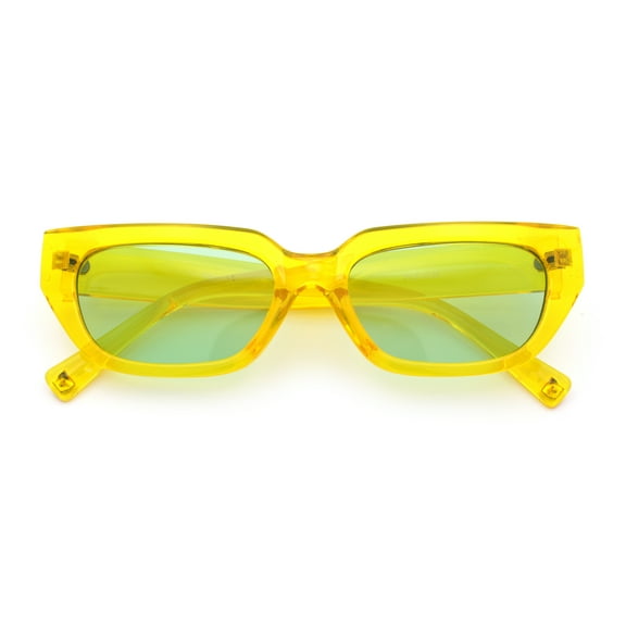 Womens Classic Mod Rectangular Cat Eye Plastic Fashion Sunglasses Yellow - Green