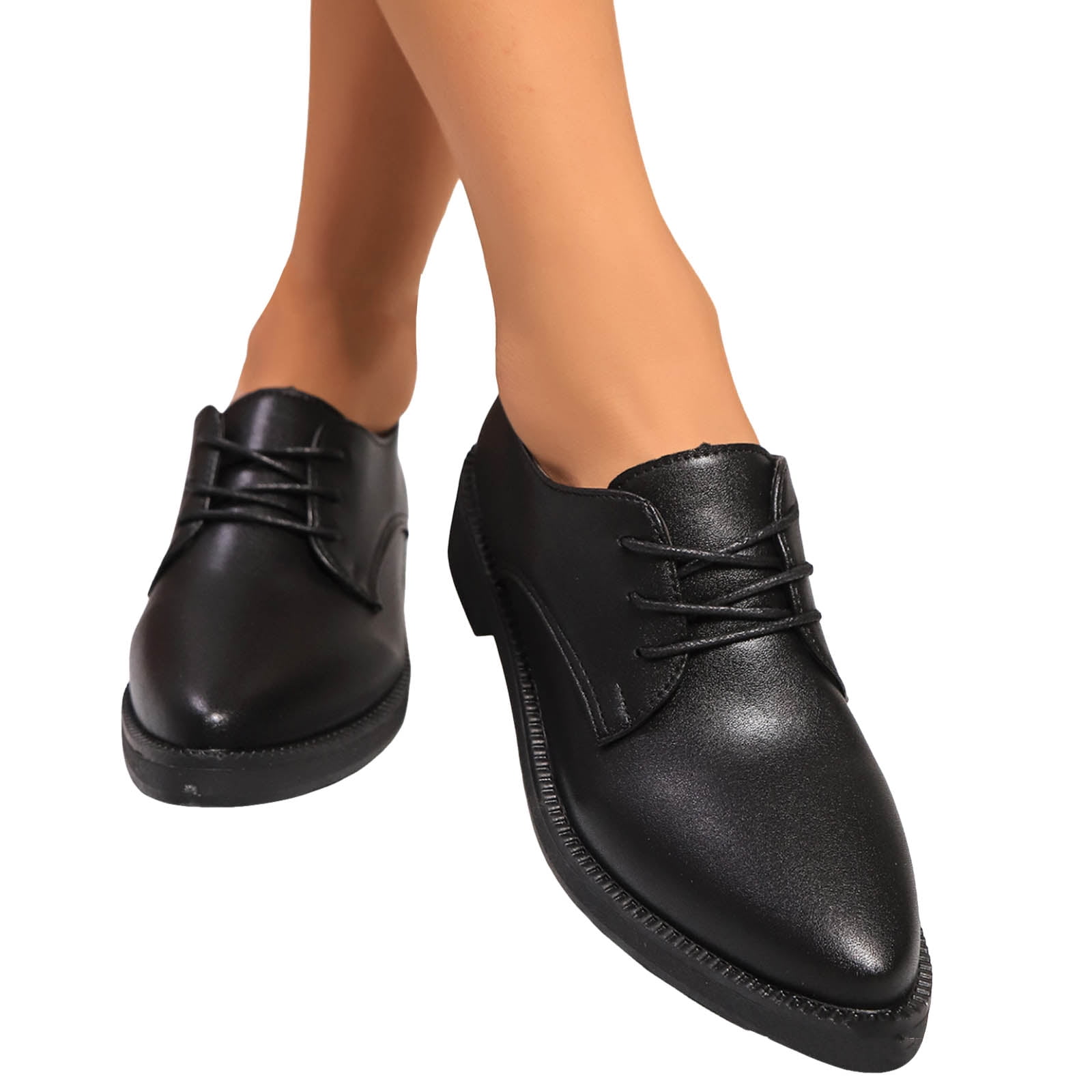 Womens Classic Oxfords Low Heels Dress Shoes Black Leather Lace up