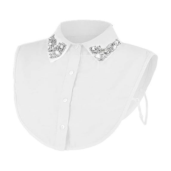 Womens Classic Plaid Collar With Rhinestones Detachable Collar Half Shirts Blouse False Collar Top for Women Outfits (White)