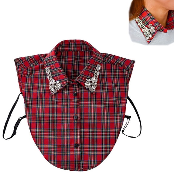 Womens Classic Plaid Fake Collar Detachable Dickey Collar Half Shirts Blouse False Collar Top for Women Outfits