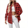 thumbnail image 1 of Womens Classic Plaid Shirt Shacket Button Down Long Sleeve Casual Flannel Shirts Jackets with Pocket Fall Blouses (S, Red), 1 of 3