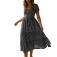 thumbnail image 1 of Womens Classic Polka Dot Dresses Summer Elegant Square Neck Puff Sleeve Maxi Dresses Vintage Flowy Tiered A-Line Dress, 1 of 6