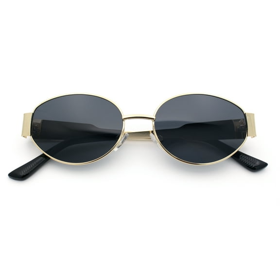 Womens Classic Retro Dad Fashion Oval Round Metal Rim Sunglasses Gold - Black
