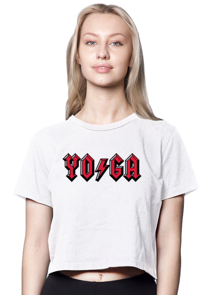 Womens Classic Rock Yoga American-Made Cute Cropped Yoga Tee Shirt ...