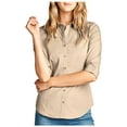 thumbnail image 1 of Womens Classic Solid 3/4 Sleeve Button Down Blouse Dress Shirt, 1 of 6