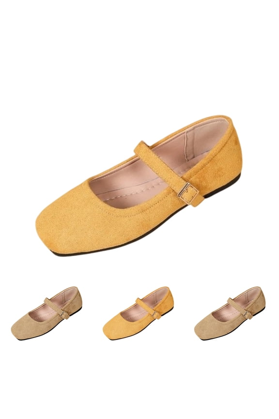 Womens Classic Square Toe Mary Jane Shoes Adjustable Ankle Strap Faux Suede Non Slip Flat Sole for Office Work Dating Daily Wear Ladies Flats 36