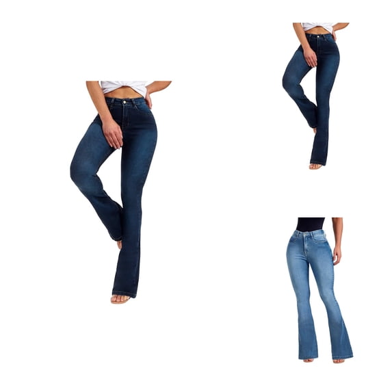 Womens Classic Stretch Skinny Jeans Mid Rise Shaping Denim Pants with Pockets, Casual Work Trousers (Pack of 2)