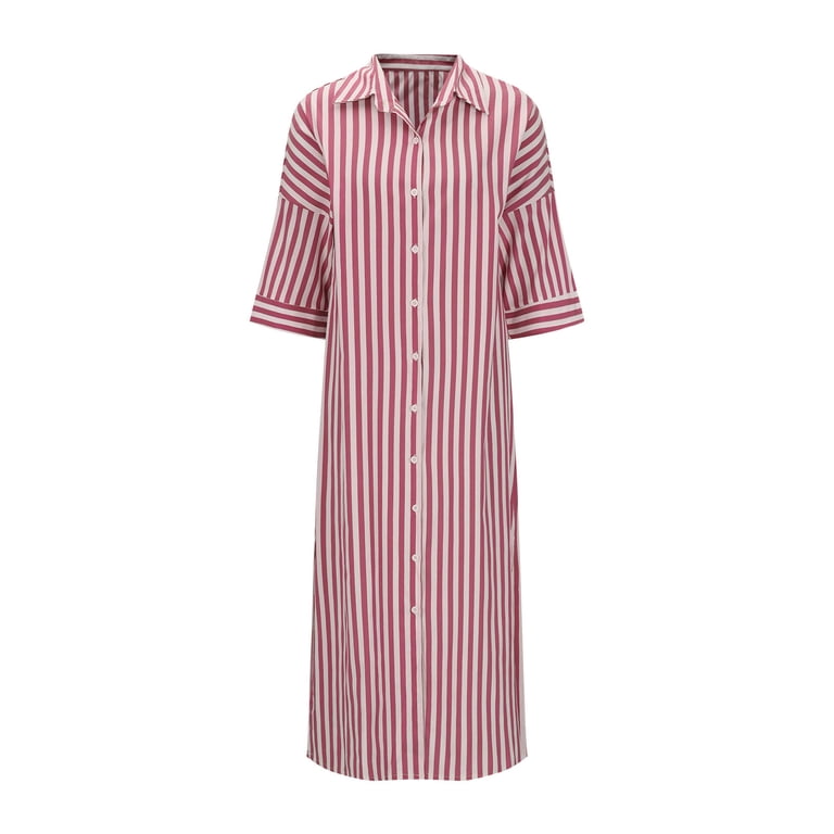 Womens Classic Striped Shirt Dress with Buttons Lapel Collar Long Sleeves  Soft Cotton Casual Business Midi Dress - Walmart.com