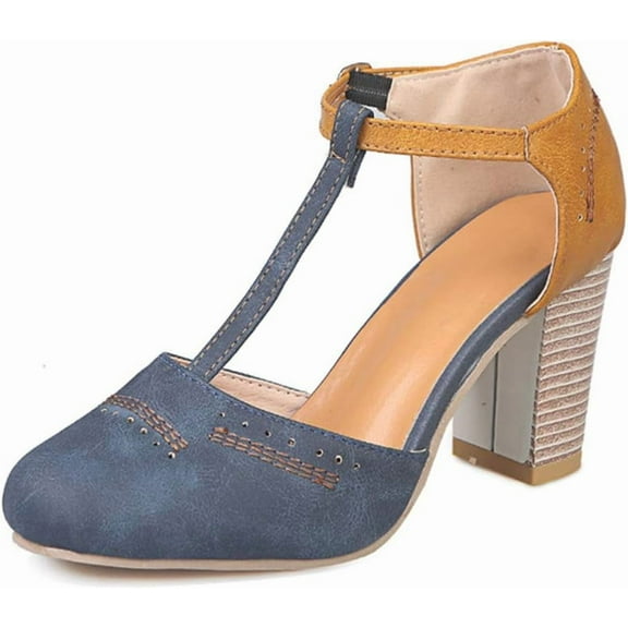 Womens Classic T-Strap Buckle Sandals Chunky high Heels Vintage Oxfords Mary Jane Pump Shoes Hollow Shoes