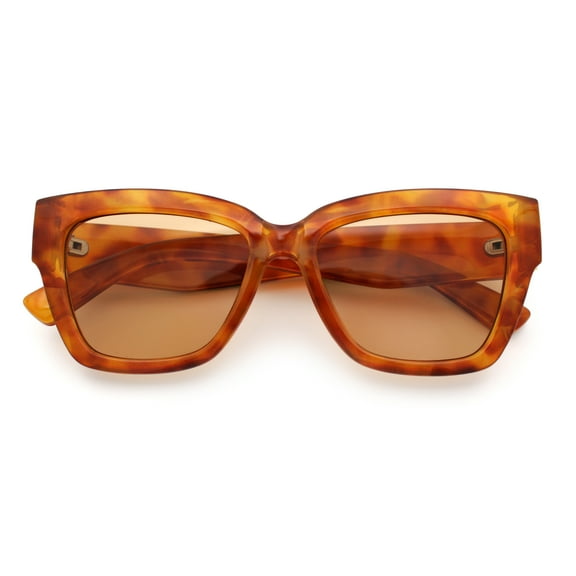 Womens Classic Understated Thick Horn Rim Designer Fashion Sunglasses Orange Tortoise - Beige