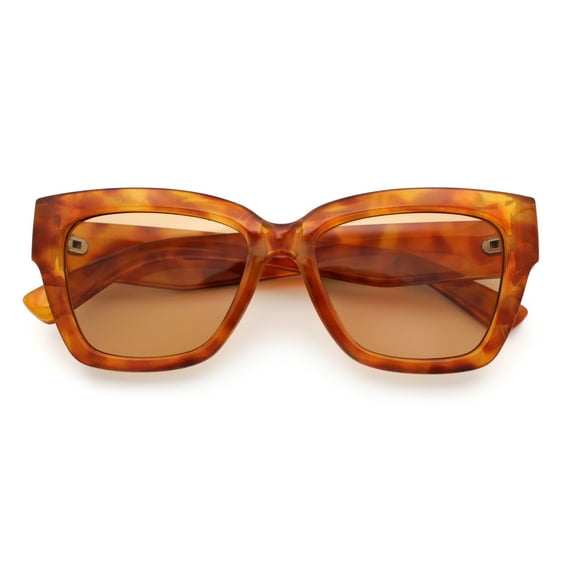 Womens Classic Understated Thick Horn Rim Designer Fashion Sunglasses Orange Tortoise - Beige