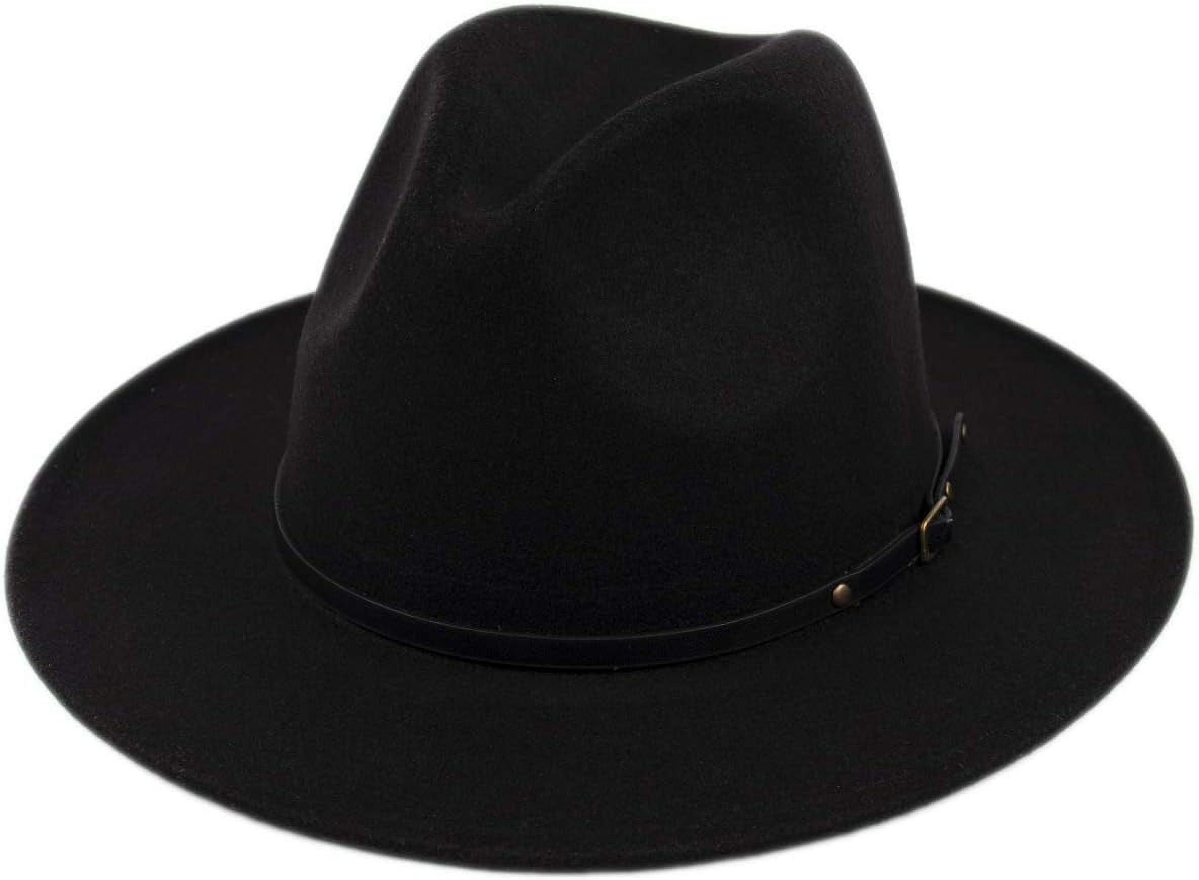 Womens Classic Wide Brim Floppy Panama Hat Belt Buckle Felt 
