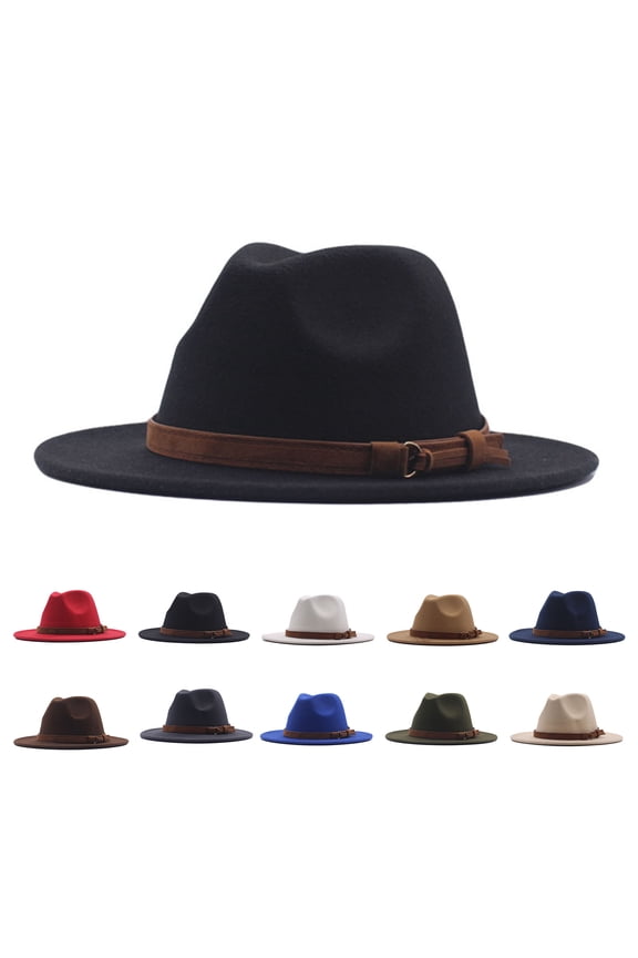 Womens Classic Wide Brim Panama Hat With Buckle Wool Fedora Design