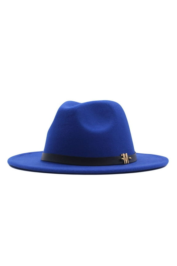 Womens Classic Wide Floppy Panama Hat Belt Buckle Wool Fedora Hat Unstructu Caps