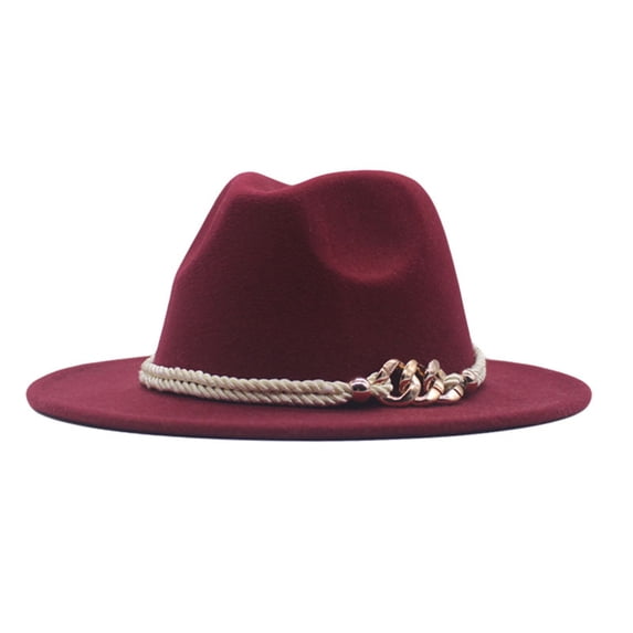 Womens Classic Wide Floppy Panama Hat Belt Buckle Wool Fedora Hat