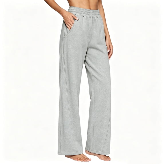 Womens Classic Wide Leg Sweatpants Elastic Waist Side Pockets Loose Pants Casual Workout Gray M
